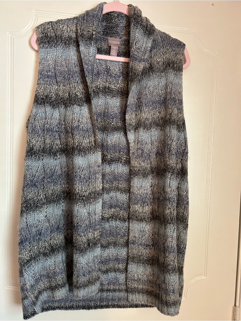Chico GrayMulti-Stripe Open-Front Knit Vest Sweater